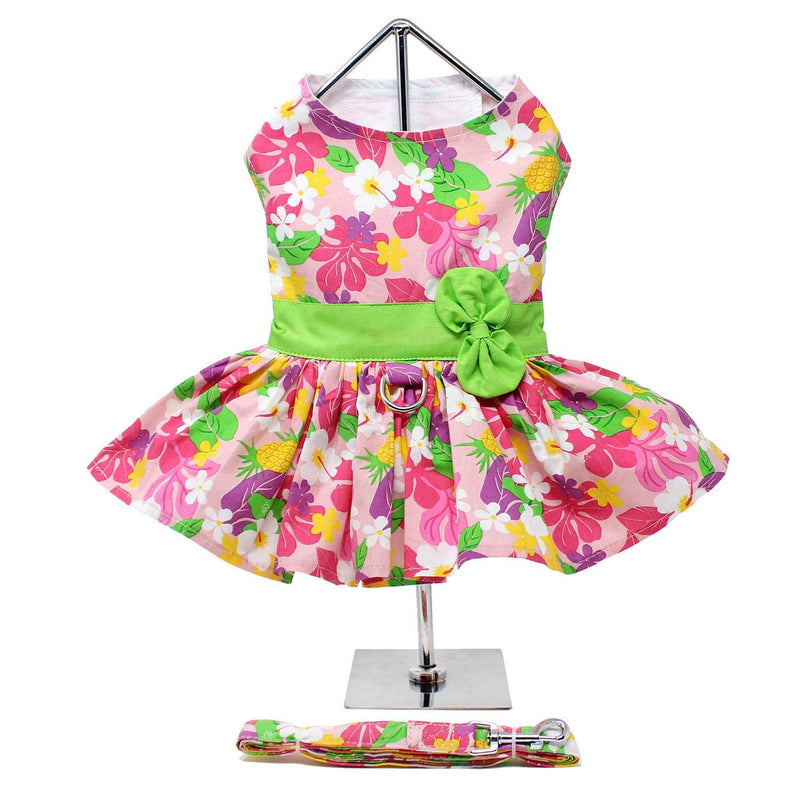 Floral Hawaiian Dog Dress in Pink with Matching Leash by doggie design X-Large - PawsPlanet Australia
