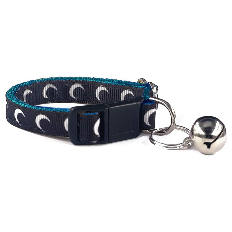 Waag Crescent Moon Galaxy Space Cat Collar - Multiple Designs, Safety Breakaway Collar (Teal Webbing, XXS 6.5"-10" Neck) 6.5-10 Inch (Pack of 1) Teal Webbing - PawsPlanet Australia