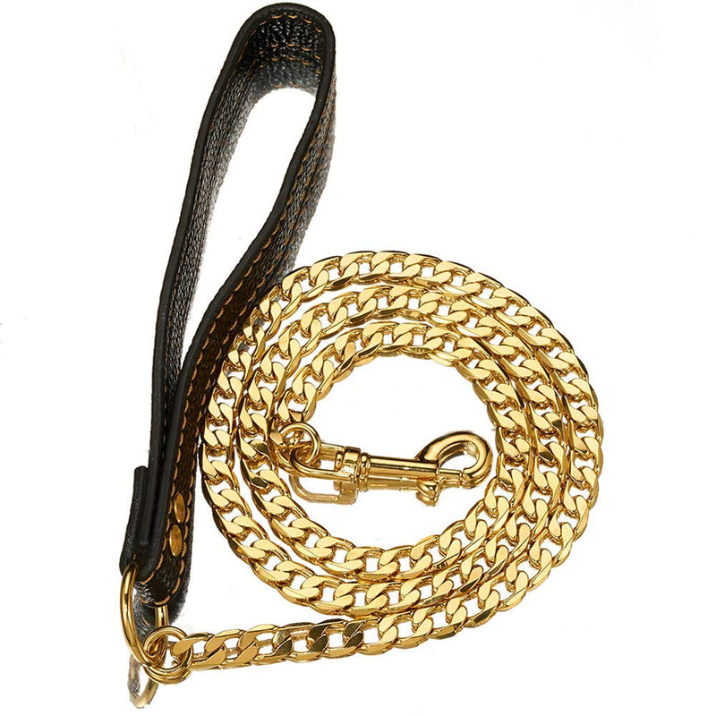 Dog Leash 4ft Copper 18K Gold Stainless Steel Chew Proof Durable Harness (4 ft, Gold) - PawsPlanet Australia