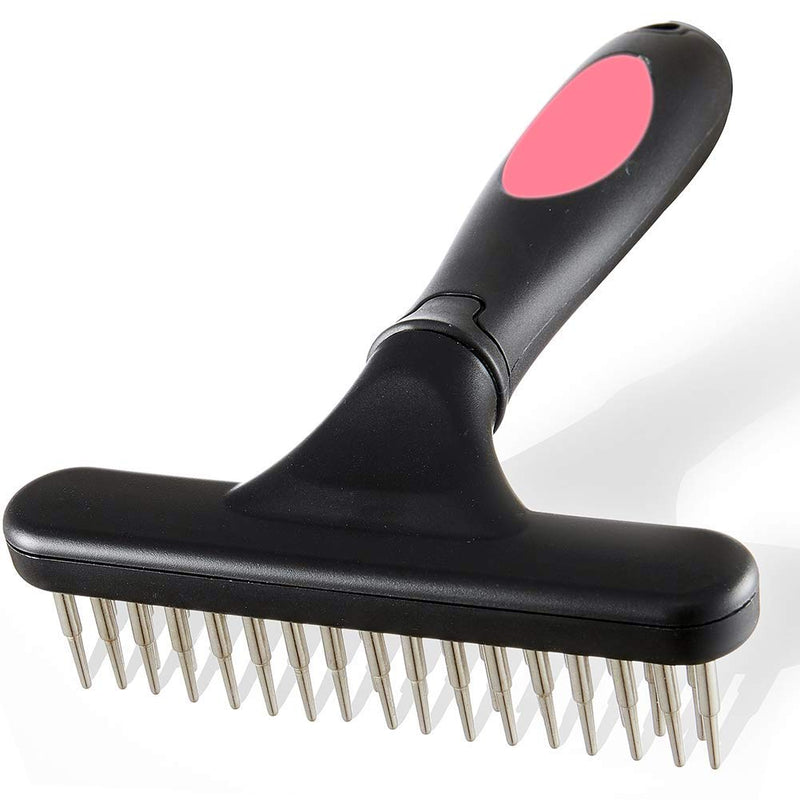 Pet Grooming Rake - Double Row Pins Shedding and Dematting Undercoat Rake Comb for Dogs and Cats - Safe Grooming & Deshedding Brush - Comb Out Mats & Tangles Easily Pink - PawsPlanet Australia