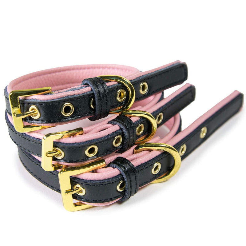 Girl Dog Collar/Cat Collar Adjustable XS - Small Pink Soft & Comfy Padded Leather Puppy Cute Pet Collars - Black XS (Neck Size 8" - 10.5") Black on Pink - PawsPlanet Australia