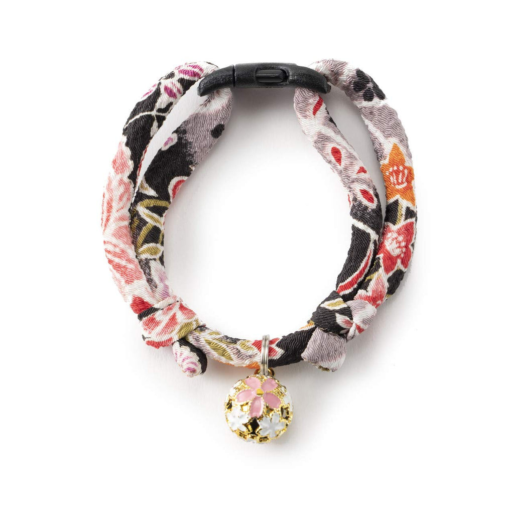 Chirimen Sakura Cat Collar Black