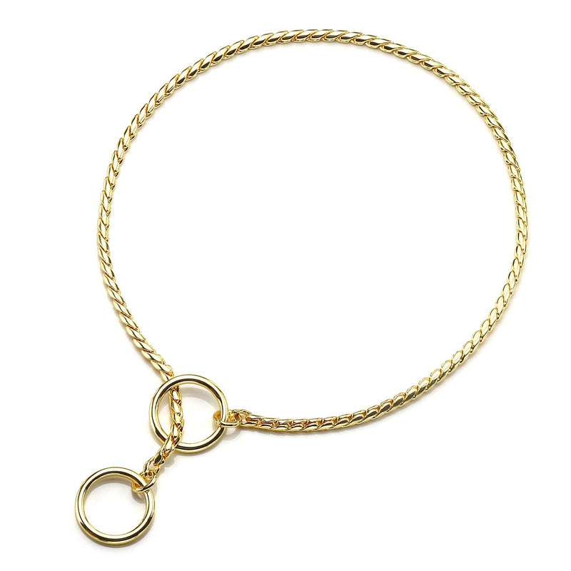Mogoko Stainless Steel Dog Choke Chain Collar, Puppy Metal Snake Chain Pet Show Slip Collar Choker for Training Walking (Gold;16.0"*3.0mm) 3.0mm x 16.0 inch Gold - PawsPlanet Australia