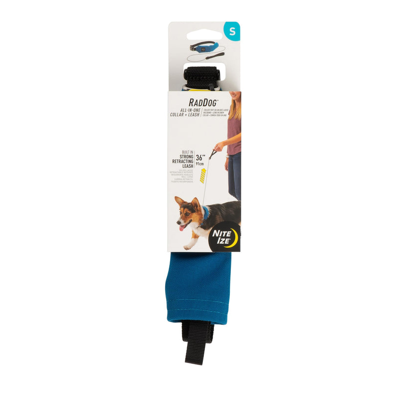 Nite Ize Raddog All-in-One Collar and Leash Combo - Heavy-Duty Dog Collar with Built-in Retractable Leash - 14" to 16" Collar - Blue, Small - PawsPlanet Australia