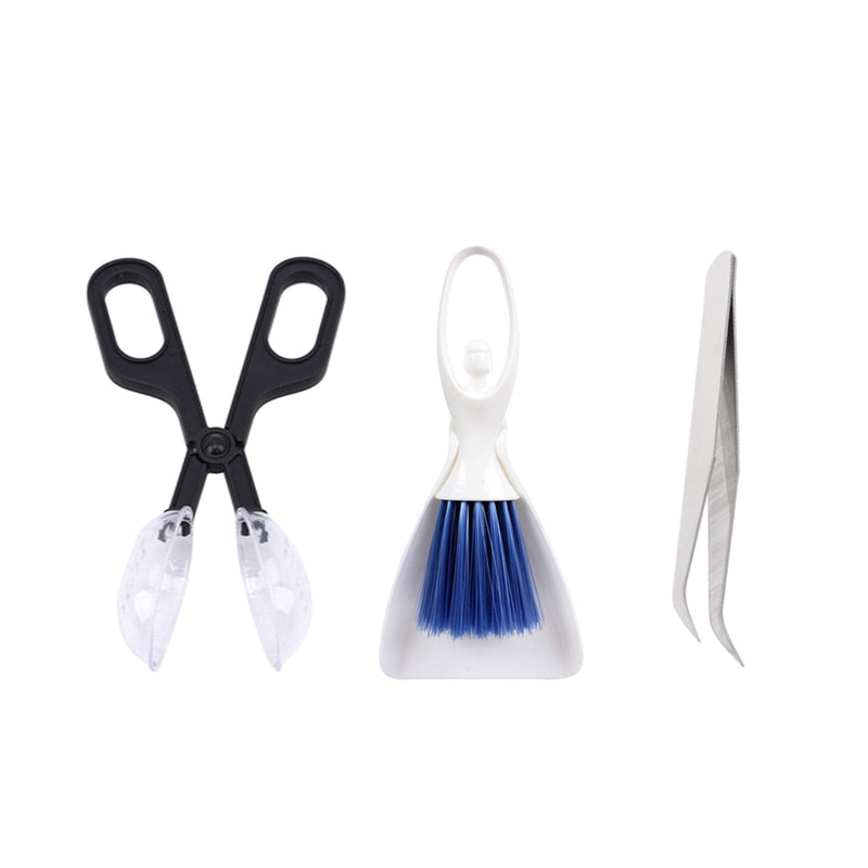 Tfwadmx Tiny Cleanning Broom, Scooper Feeding Tool,Mini Dustpan and Brush, Stainless Steel Tweezer for Reptile and Other Small Animals Supplies House Bedding 3Pcs - PawsPlanet Australia