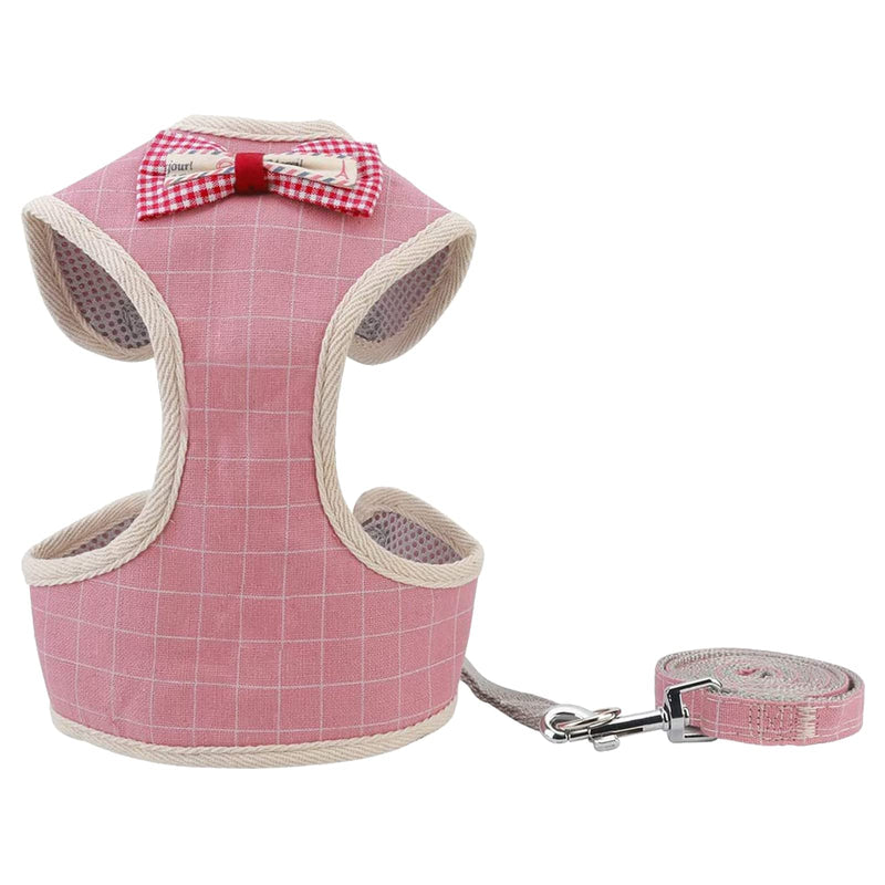 voopet Puppy Harness Easy to Put On & Take Off Step in Dog Harness, Puppy Soft Padded Mesh Front Vest with Leash, Adjustable Pets No-Pull Walking Harness with Cute Bows for Small Dogs and Cats Medium (2 Piece Set) Pink Plaid - PawsPlanet Australia