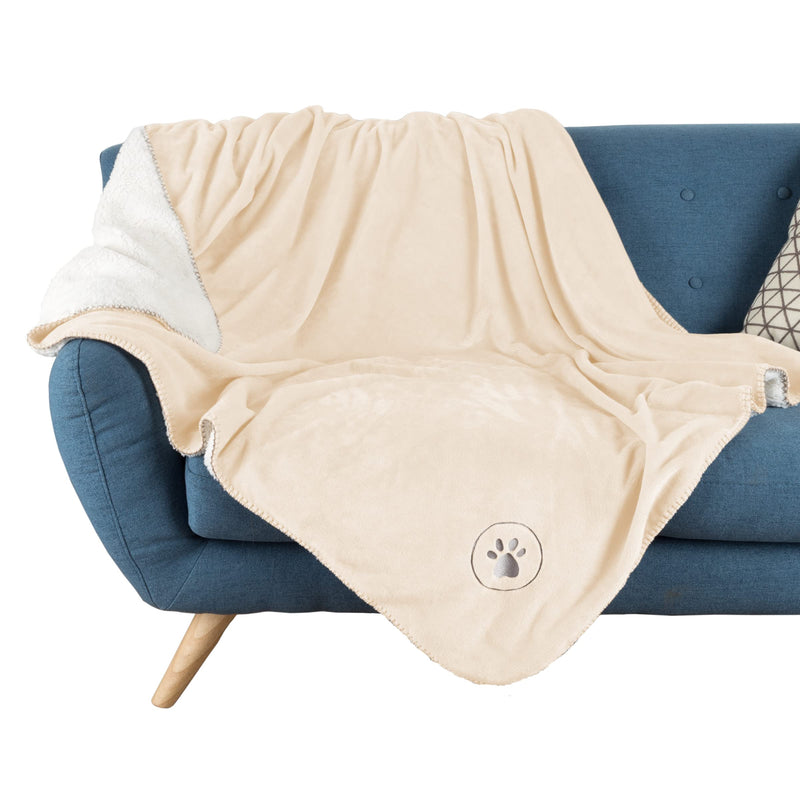 PETMAKER Waterproof Pet Blanket - 50x60-Inch Reversible Sherpa Fleece Throw Protects Couches, Cars, and Beds from Spills, Stains, and Fur (Cream) Medium Cream - PawsPlanet Australia