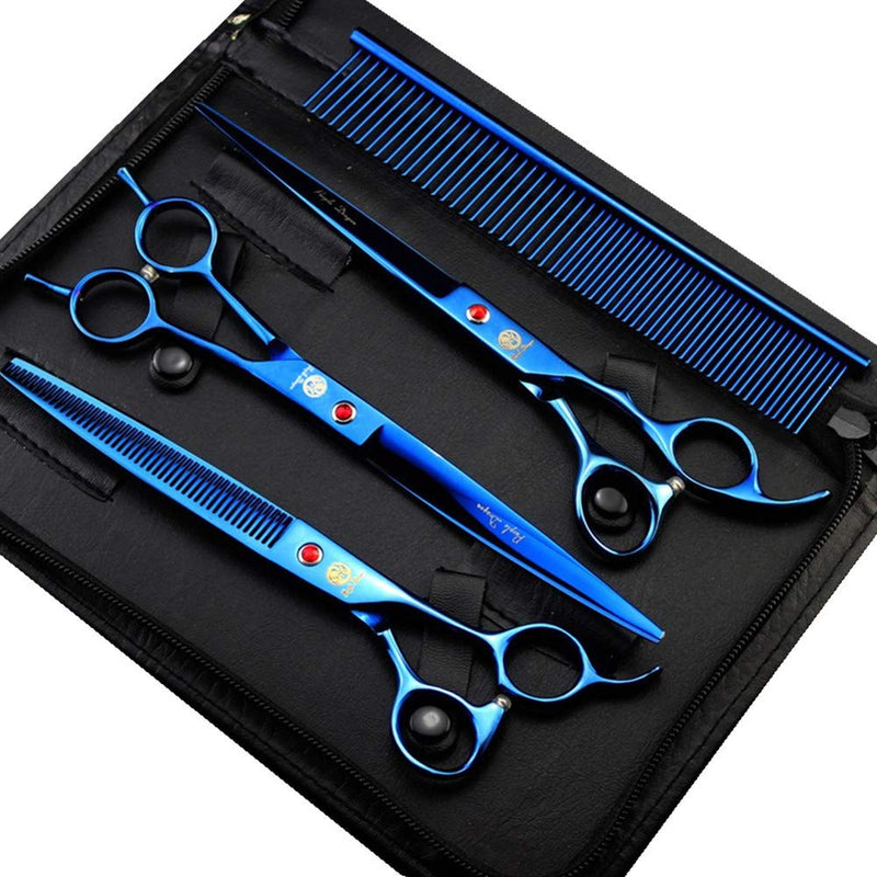 Purple Dragon 8.0 inch Dog Hair Cutting, Curved and Thinning Scissors Shear Pet Grooming Tool Kit Blue - PawsPlanet Australia
