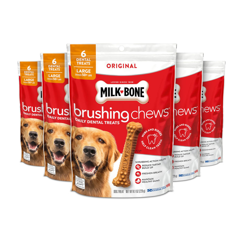 Milk-Bone Brushing Chews Original Chicken Flavor Daily Dental Dog Treats, Large, 8.1 Oz. Bag (Pack of 5) 0.51 Pound (Pack of 5) - PawsPlanet Australia