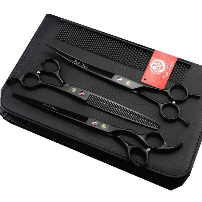 Purple Dragon 8.0 inch Dog Hair Cutting, Curved and Thinning Scissors Shear Pet Grooming Tool Kit Black - PawsPlanet Australia