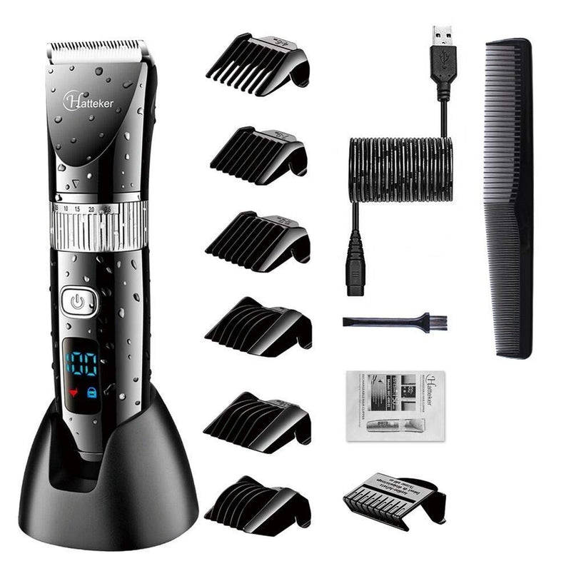 Hatteker Cordless Hair Trimmer Pro Hair Clippers Beard Trimmer for Men Haircut Kit Cordless USB Rechargeable Waterproof Black