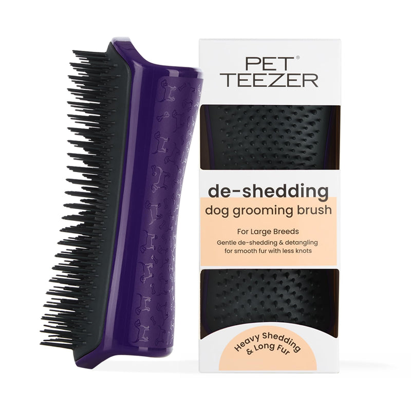 Pet Teezer De-Shedding Dog Brush by Tangle Teezer, Dog Grooming Tool for Long Haired Breeds and Wet or Dry Fur, Large, Purple & Gray Purple & Grey Large De-shedding - PawsPlanet Australia