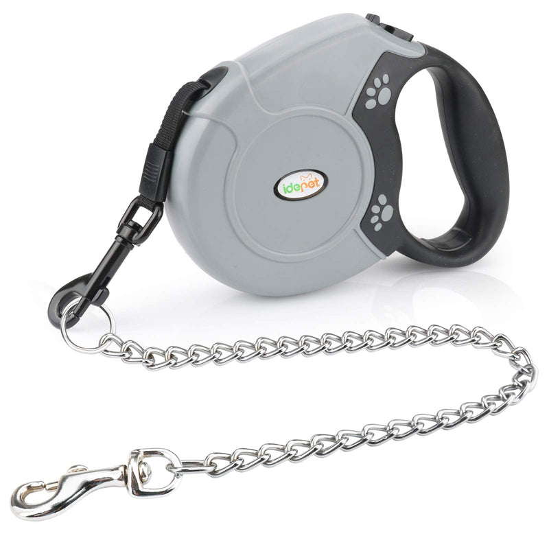 Idepet Heavy Duty Retractable Dog Leash for Small and Medium Dogs, Anti-Chewing Steel Chain 360 Degree Tangle-Free,Break and Lock System,16ft Leash for Dog Walking (Grey, Flat Rope) Grey - PawsPlanet Australia