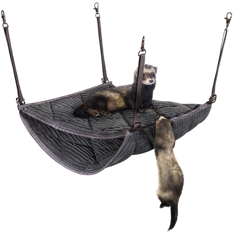 Ferret Hammock for Cage - Plush Double Bunk Bed Hanging Clips - Perfect for 2 or More Small Pets! (Rats, Ferrets, Hamsters, Guinea Pigs, Chinchillas & Squirrels) - Grey - PawsPlanet Australia