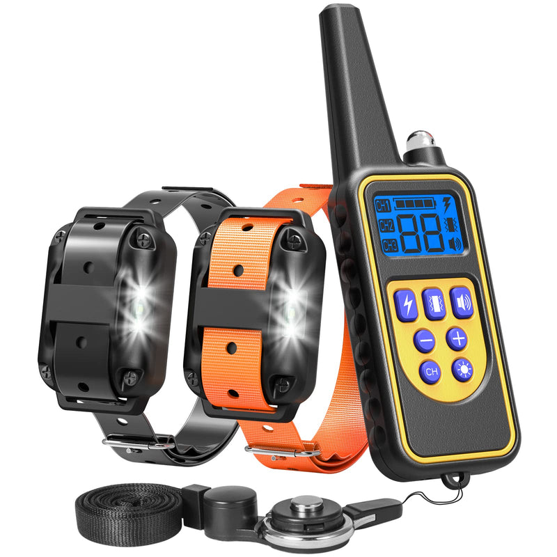 Funnipets Dog Training Collar 2600Ft Range Dog Shock Collar with Remote for Small Medium Large Dogs Waterproof Electronic Dog Collar 4 Training Modes Light Shock Vibration Beep (2 Pack, Orange+Black) 2 PACK - PawsPlanet Australia