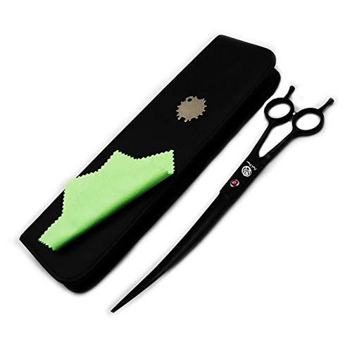 Purple Dragon 9.0" Black Twin Tails Upward Curved Blade Pet Grooming Scissors Dog Hair Cutting Shears with Bag for Professional Left Handed or Right Hand Pet Grooomer (Black Upward Curved) Black Upward Curved - PawsPlanet Australia
