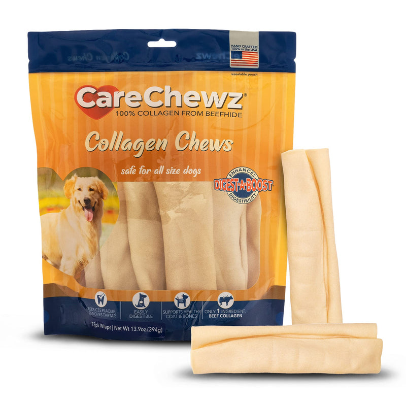 Pet Factory CareChewz Collagen 6-7" Small Wraps Dog Chew Treats - Natural Flavor, 12 Count/1 Pack 12 Count (Pack of 1) - PawsPlanet Australia
