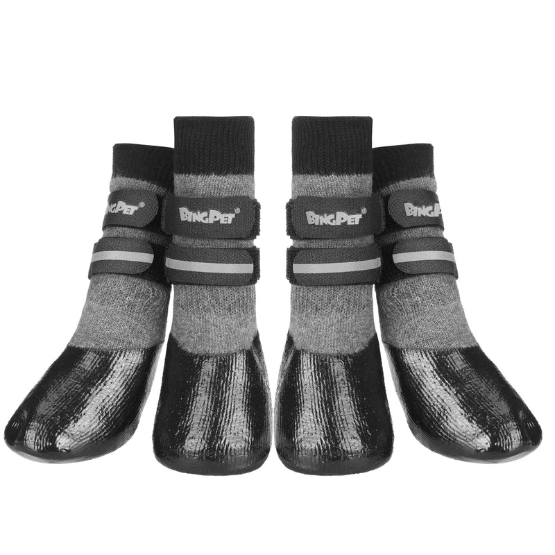 BINGPET Anti-Slip Dog Socks,Waterproof Paw Protectors with Reflective Straps Traction Control for Indoor & Outdoor Wear, 4pcs Grey Large - PawsPlanet Australia