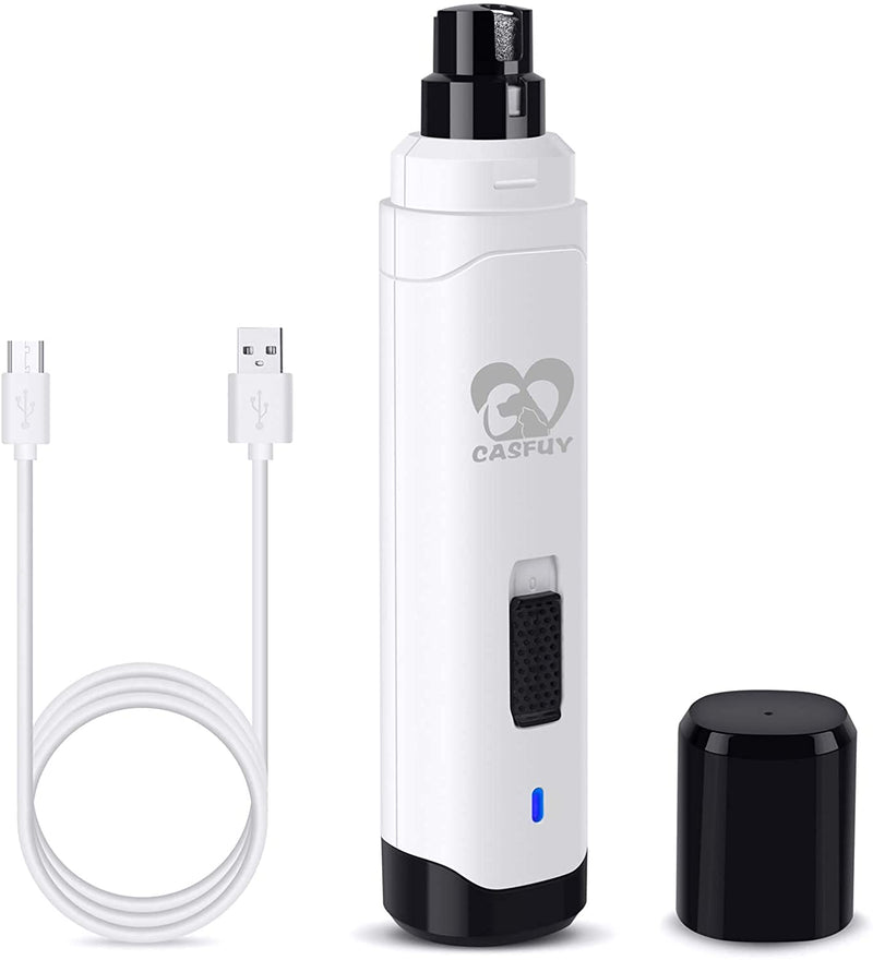 Casfuy Dog Nail Grinder Upgraded - Professional 2-Speed Electric Rechargeable Pet Nail Trimmer Painless Paws Grooming & Smoothing for Small Medium Large Dogs & Cats (White) A-White - PawsPlanet Australia