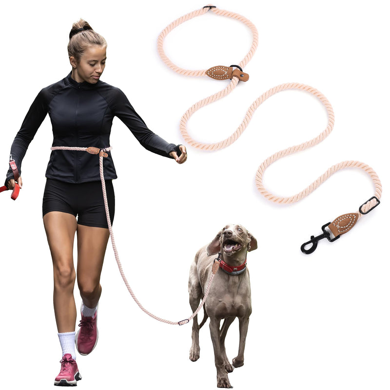 Mile High Life Hands Free Dog Leash, Crossbody Waist Leash with Genuine Leather Connection, Multifunctional Adjustable Slip Lead for Dog Walking Running (Light Brown, 8FT) Light Brown 8FT Hands Free - PawsPlanet Australia