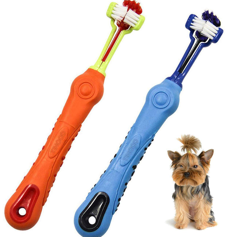 TIHOOD Three Sided Pet Toothbrush Dog Brush Addition Bad Breath Tartar Teeth Care Dog Cat Cleaning Mouth (Blue and Orange) Blue and Orange - PawsPlanet Australia
