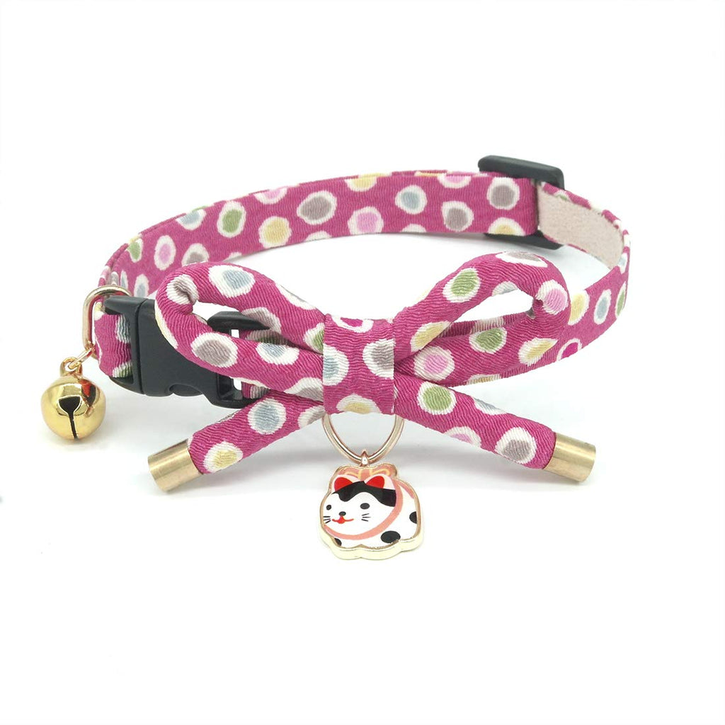 PetSoKoo Cute Bowknot Cat Collar with Bell. Japan Colorful Polka Dots Pattern. Lucky Cat Charm. Safety Breakaway, Soft, for Girl Boy Male Female Adult Cats Small (6-9.5 Inches,16-24cm) Pink