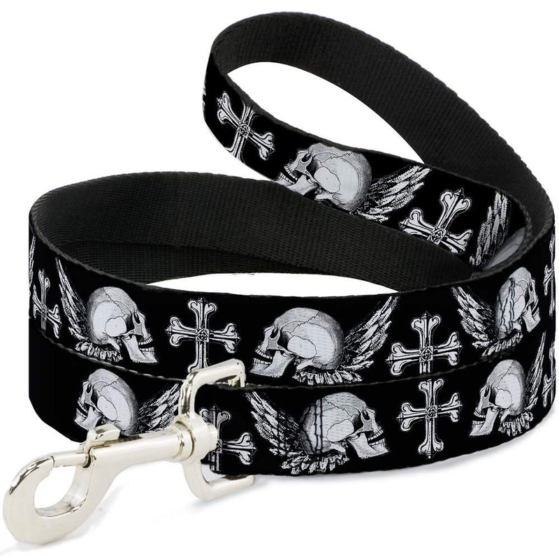 Buckle-Down Dog Leash Skulls Wings Black White 6 Feet Long 0.5 Inch Wide 6 Feet Long - 1/2" Wide - PawsPlanet Australia