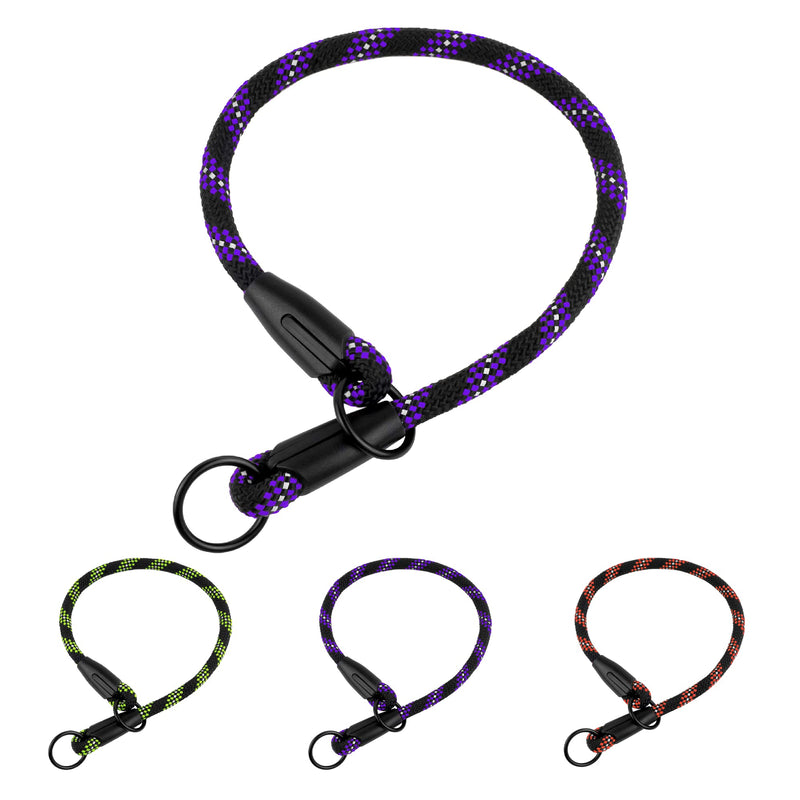 BRONZEDOG Rope Dog Collar Slip Reflective Pet Collars for Small Medium Large Dogs Purple Orange Green Medium (Pack of 1)