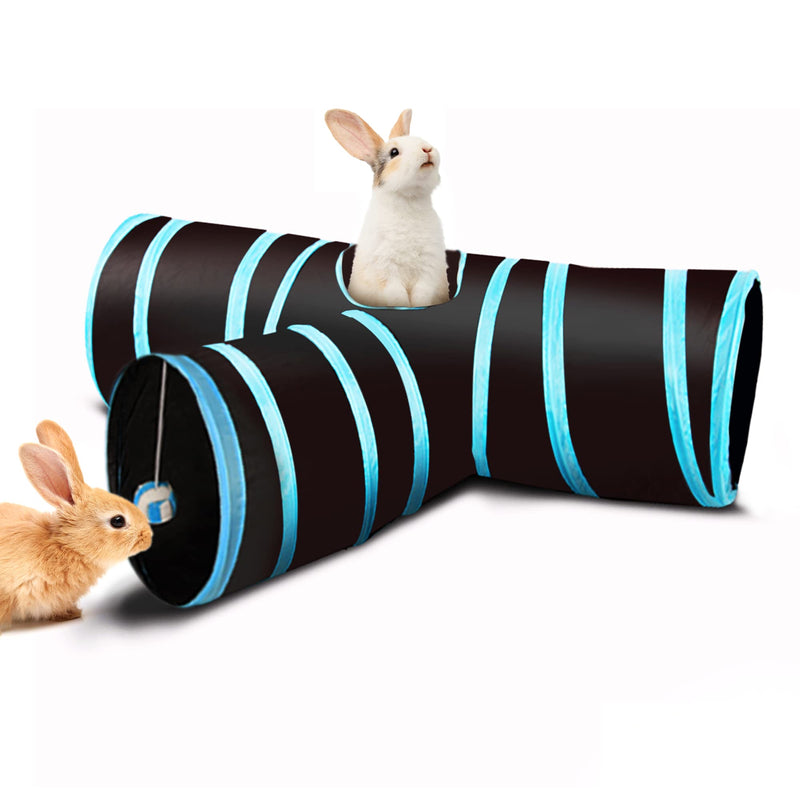 SunGrow 3-Way Ferret & Rabbit Tunnel, Bunny Hideout Activity Tube with Peep Hole and Crinkle Ball, Accessories for Hiding, Resting for Dwarf Rabbits Bunny Kitty Guinea Pig, Turquoise and Black - PawsPlanet Australia