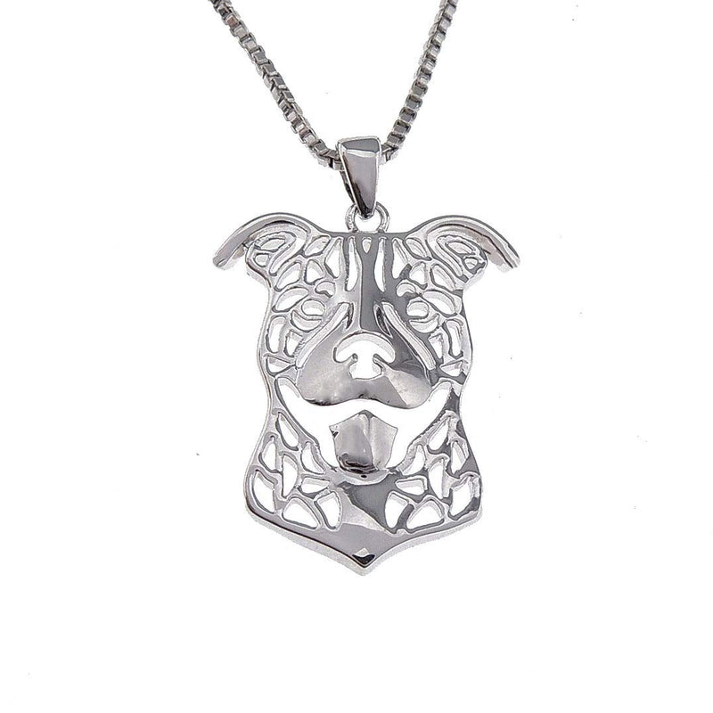 Pitbull Dog Sterling Silver Necklace Dangle Earrings Set by Ginger Lyne Ears Down Puppy Dog Pet Pendant Box Chain Doggie Animal Paw Print Heart Jewelry for Pit Bull Mom Ears Down Necklace - PawsPlanet Australia