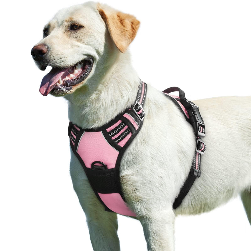 Eagloo Dog Harness for Large Dogs, No Pull Service Vest with Reflective Strips and Control Handle, Adjustable and Comfortable for Walking, No Choke Pet Harness with 2 Metal Rings, Pink, L - PawsPlanet Australia