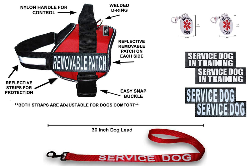 Doggie Stylz Official Service Dog in Training Vest Harness Bundle Kit. Includes Set of Service Dog + Service Dog in Training Removable Reflective Patches + 30 inch Lead + 2 ID Dog Tags Girth 19-25" Red - PawsPlanet Australia