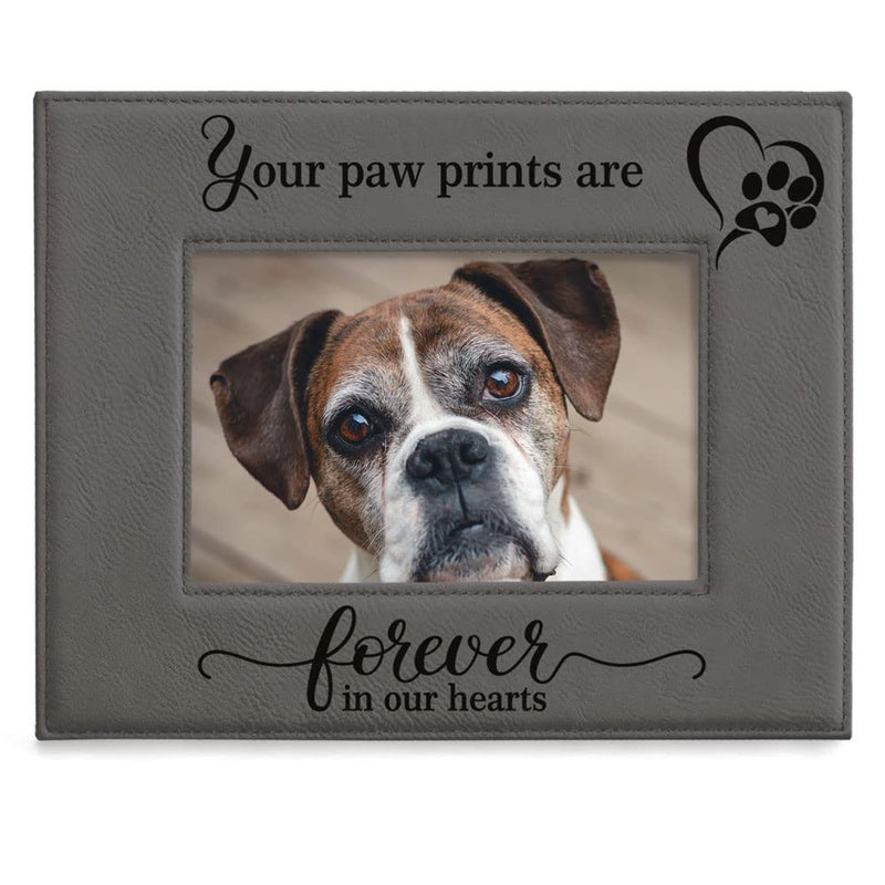 KATE POSH - Your Paw Prints are Forever in our Hearts. Engraved Leather Picture Frame. Memorial Pet Gift, Loss of Dog and Cat, Pet sympathy gift, In memory of (4" x 6" Horizontal) 4" x 6" Horizontal - PawsPlanet Australia