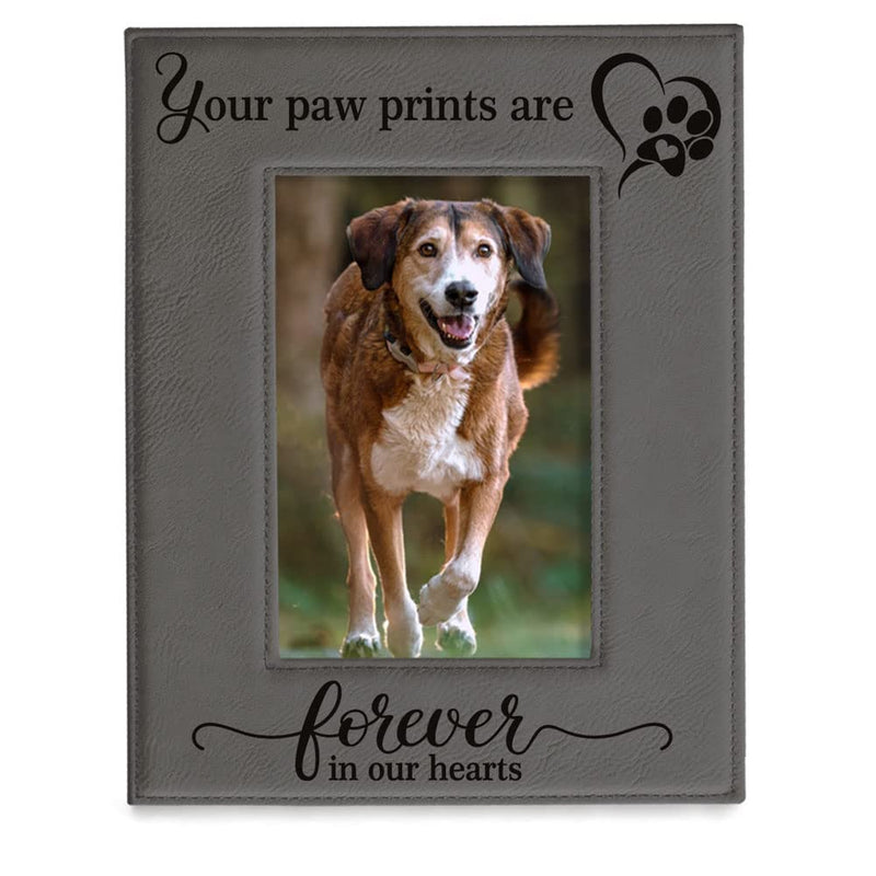 KATE POSH - Your Paw Prints are Forever in our Hearts. Engraved Leather Picture Frame. Memorial Pet Gift, Loss of Dog and Cat, Pet sympathy gift, In memory of (4" x 6" Vertical) 4" x 6" Vertical - PawsPlanet Australia