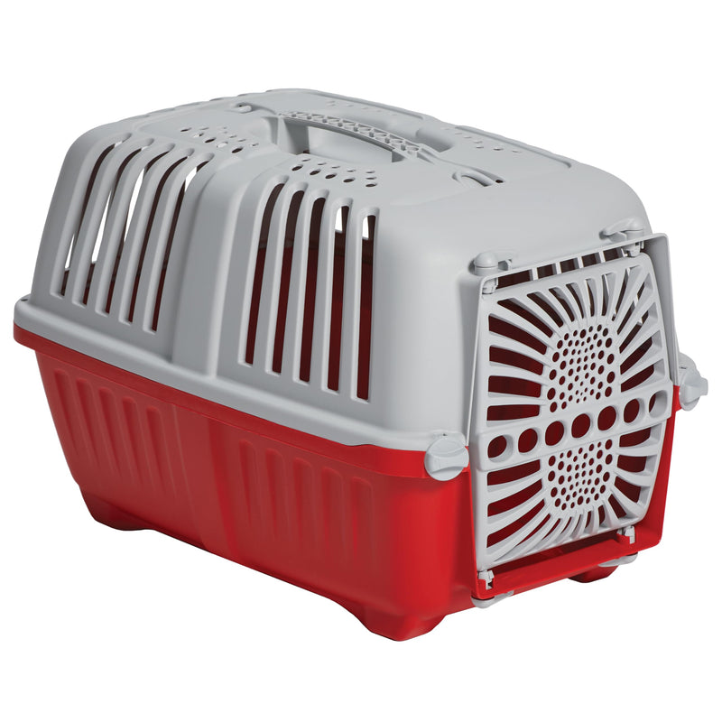 MidWest Homes for Pets Spree Travel Carrier – Hard-Sided Dog & Cat Carrier, Small Pet Travel Crate with Handle, Ventilated Design, Durable Plastic Door, Easy Assembly, 19-Inch, Red 19 Inch