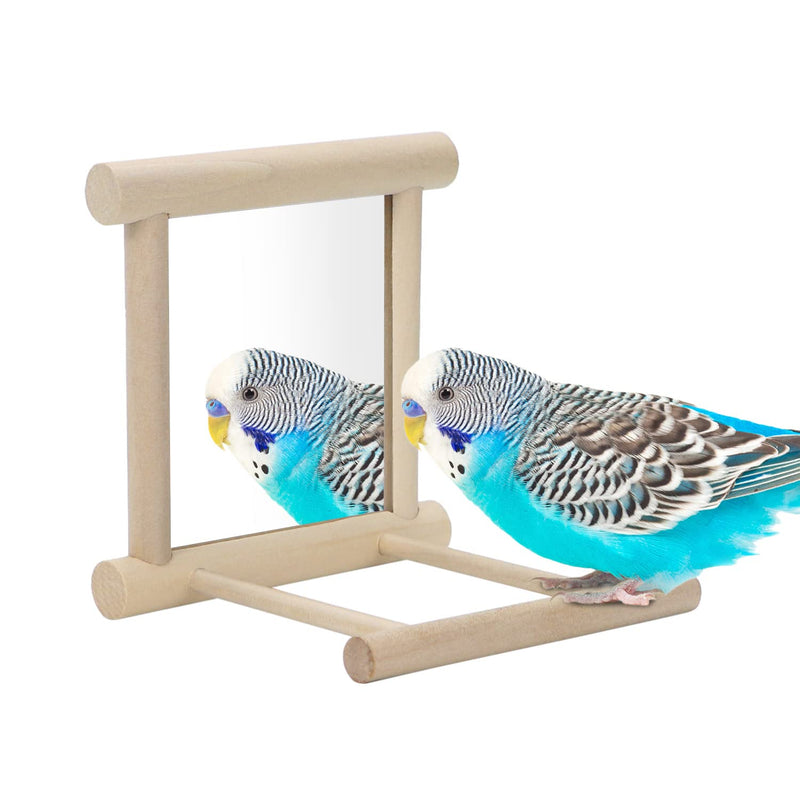 Bird Mirror with Perch Bird Toys for Parrots Budgies Parakeets Cockatiels Lovebirds Finches Canaries Wood color - PawsPlanet Australia