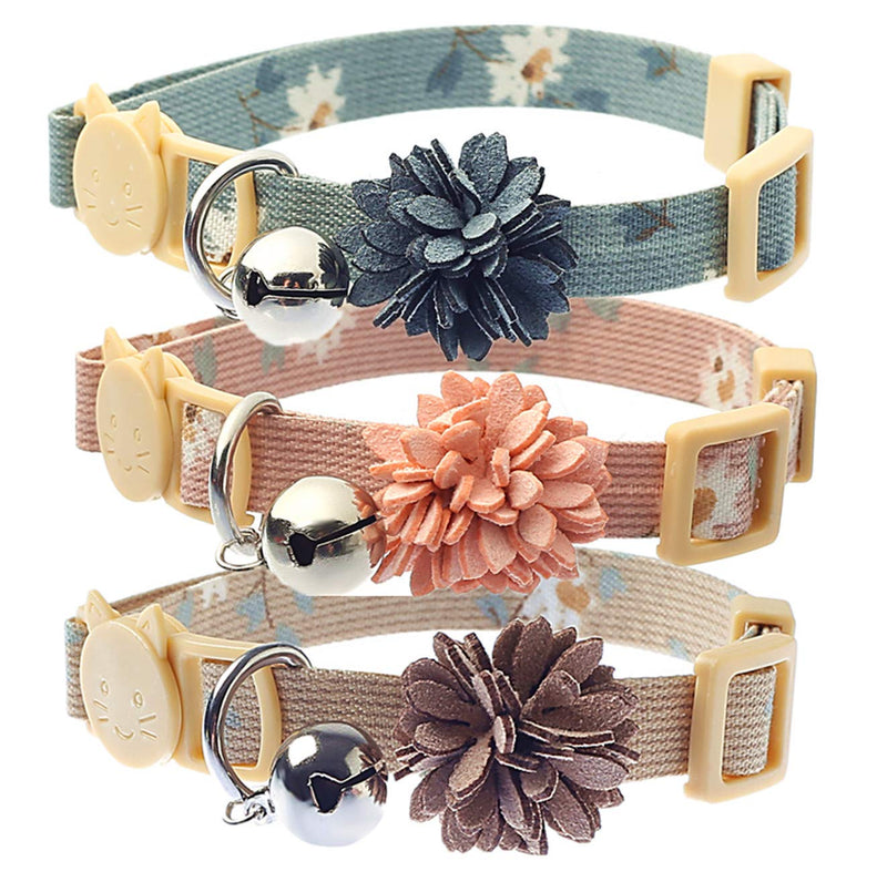 Pack of 3 Cat Flower Collar - Breakaway Small Dog Collars with Bell Cat Collar with Flower - PawsPlanet Australia