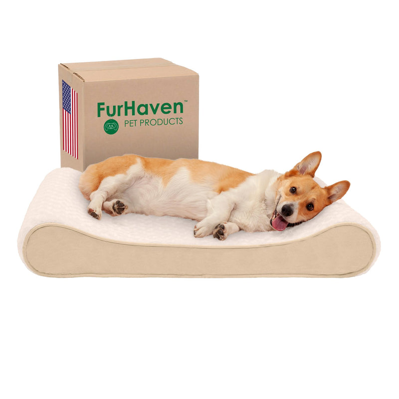 Furhaven Memory Foam Dog Bed for Large/Medium Dogs w/ Removable Washable Cover, For Dogs Up to 38 lbs - Ultra Plush Faux Fur & Suede Luxe Lounger Contour Mattress - Cream, Large - PawsPlanet Australia