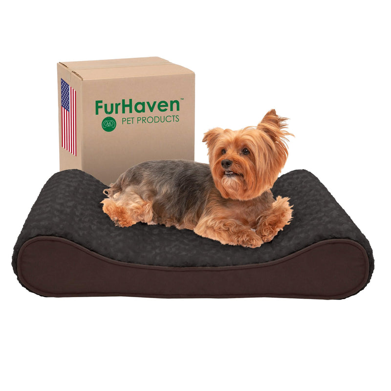 Furhaven Memory Foam Dog Bed for Medium/Small Dogs w/ Removable Washable Cover, For Dogs Up to 23 lbs - Ultra Plush Faux Fur & Suede Luxe Lounger Contour Mattress - Chocolate, Medium - PawsPlanet Australia