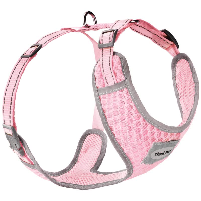 ThinkPet Reflective Breathable Soft Air Mesh No Pull Puppy Choke Free Over Head Vest Ventilation Harness for Puppy Small Medium Dogs and Cats(XS,Light Pink) X-Small (Pack of 1) Neon Pink - PawsPlanet Australia