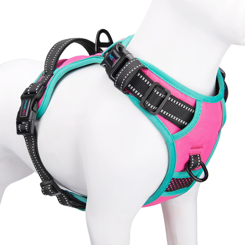 PHOEPET 2019 Upgraded No Pull Dog Harness, Reflective Adjustable Vest, with a Training Handle + 2 Metal Leash Hooks+ 3 Snap Buckles +4 Slide Buckles(L, Pink) L - PawsPlanet Australia
