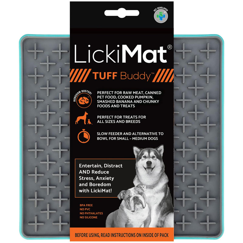 LickiMat Tuff, Heavy-Duty Buddy, Dog Slow Feeder Lick Mat, Boredom Anxiety Reducer; Perfect for Food, Treats, Yogurt, or Peanut Butter, Fun Alternative to a Slow Feed Dog Bowl, Turquoise - PawsPlanet Australia