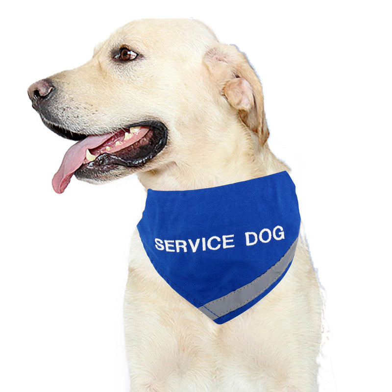 Doggie Stylz Service Dog Bandana with Reflective Strip for pet Safety at Night. Has Built in Matching Collar to Keep Bandana Secure | Metal Ring to Attach Leash | Blue Large (Neck 16-24") NECK 16-24"