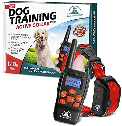 Pet Union PT0Z1 Premium Training Shock Collar for Dogs with Remote - Fully Waterproof, 4 Adjustable Training Modes - Shock, Vibration, Beep - Up to 1200ft Range Red - PawsPlanet Australia
