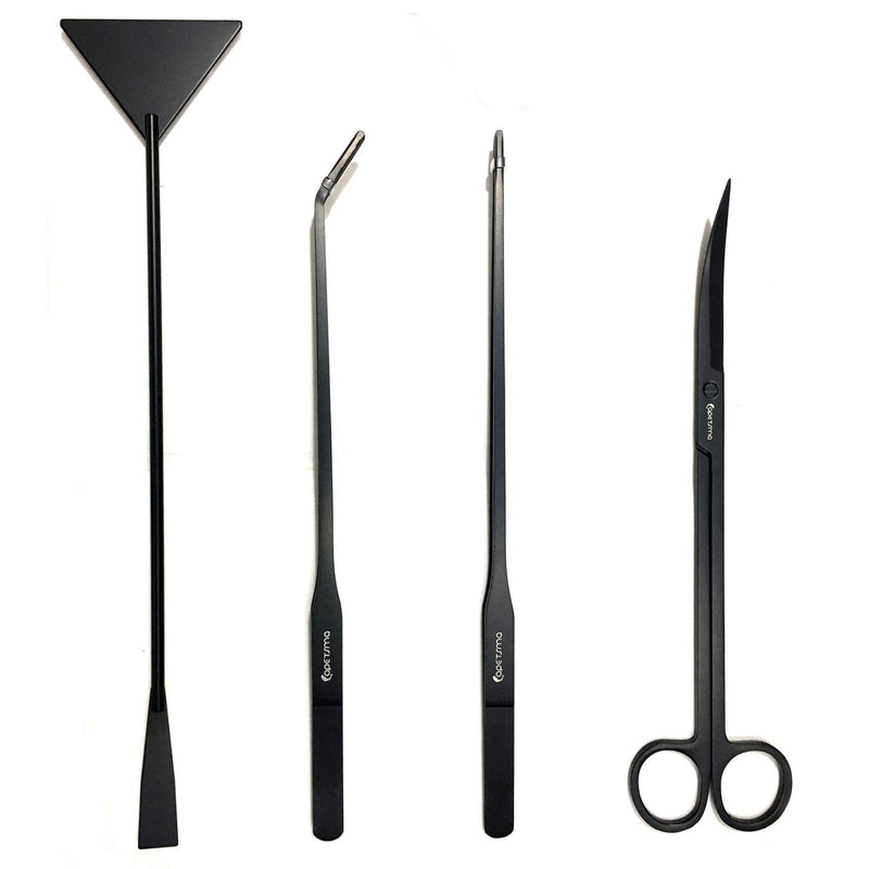 Aquarium Tweezers, Capetsma Stainless Steel Aquarium Plant Tools Long Aquascaping Tools Scissors Spatula Aquatic Plants Tool Set for Freshwater and Saltwater Black - PawsPlanet Australia