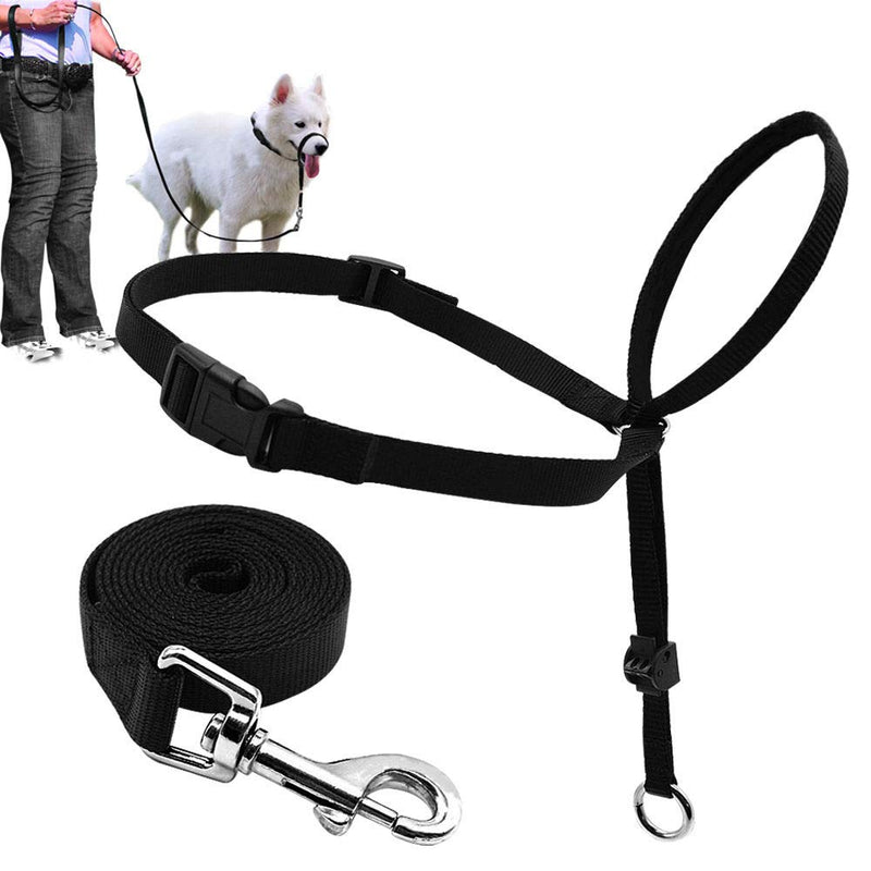BARKELSS Dog Head Collar, Adjustable Padded Dog Halter to Stop Pulling, Gentle Control on Walks, Includes 1 Leash & Training Guide L Black - PawsPlanet Australia