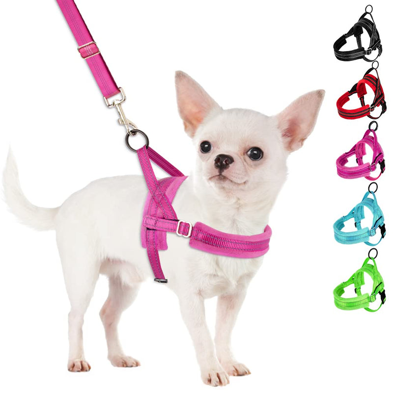 SlowTon No Pull Small Dog Harness and Leash Set, Puppy Soft Vest Harness Neck & Chest Adjustable, Reflective Lightweight Harness & Anti-Twist Pet Lead Combo for Small Medium Dogs (Fuchsia, XXS) XX-Small (Chest 11.5-15.0") A-Fuchsia - PawsPlanet Australia