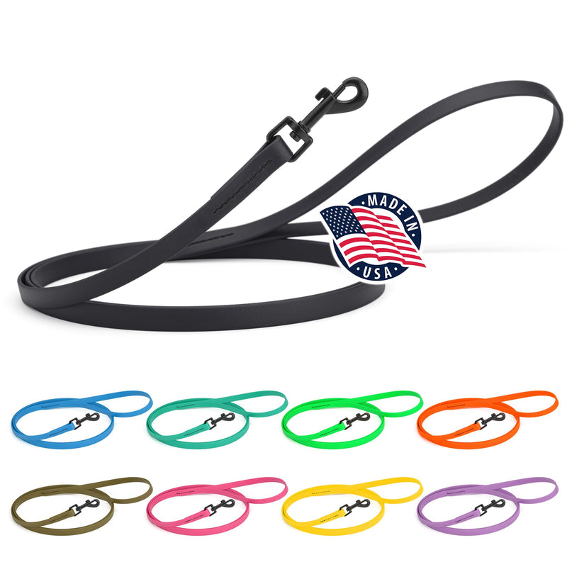 Dogline Biothane Waterproof Dog Leash Strong Coated Nylon Webbing with Black Hardware Odor-Proof Easy to Clean High Performance for Small or Large Dogs Made in USA 4 or 6 ft Lead, Black W1/2" x L6' - PawsPlanet Australia