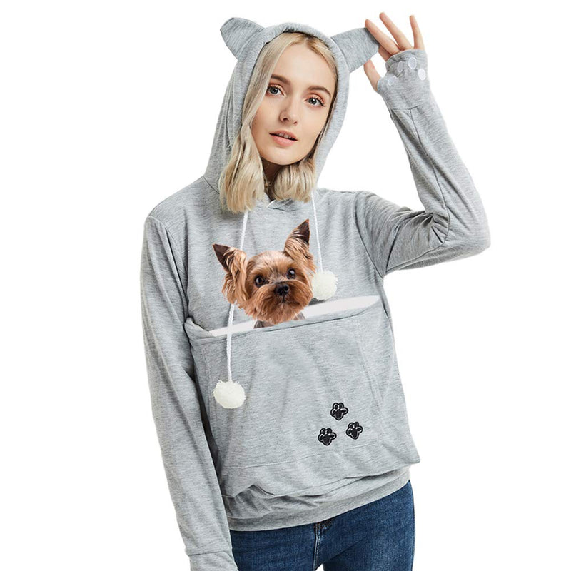 Women Pet Carrier Sweater Puppy Kitten Pouch Hoodies Long Sleeve Plus Size Tops Small Light Grey - PawsPlanet Australia