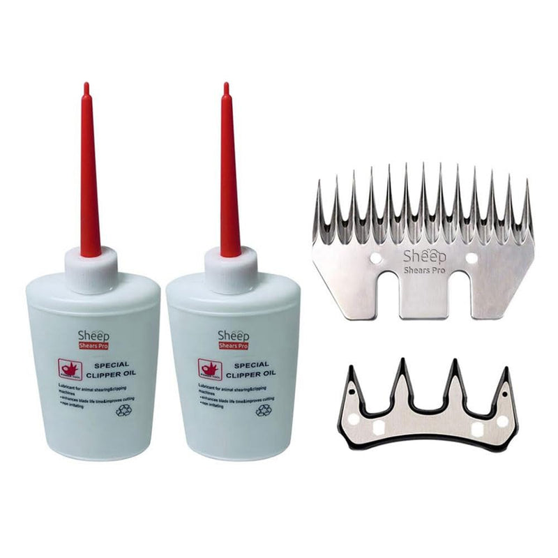 13 Tooth Straight Blade Replacement Universal Sheep Cutter Blades Set with 2 x Sheep Clipper Oil Lubricant Bottles 6.8 Fl OZ (200ml) 13 Tooth Straight Blade and Cutter set - PawsPlanet Australia